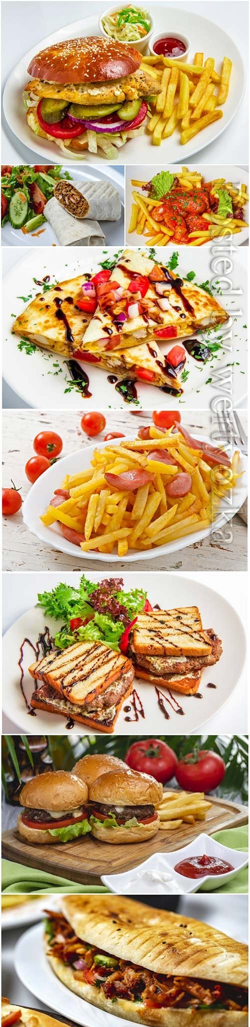 Fast food, delicious burgers and fries