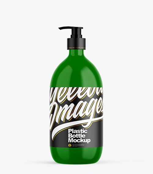 Glossy Plastic Bottle with Pump Mockup 53464