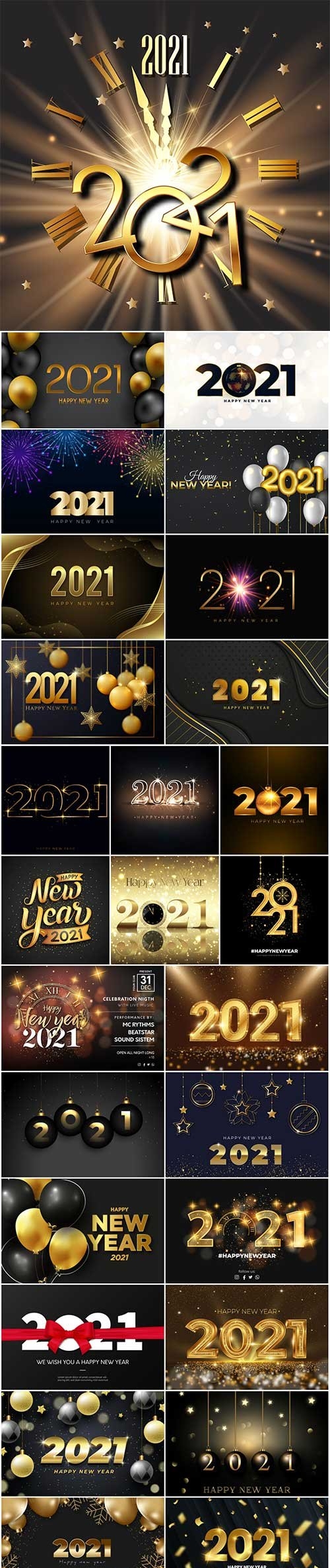 Happy new year 2021 night event vector poster with golden texture