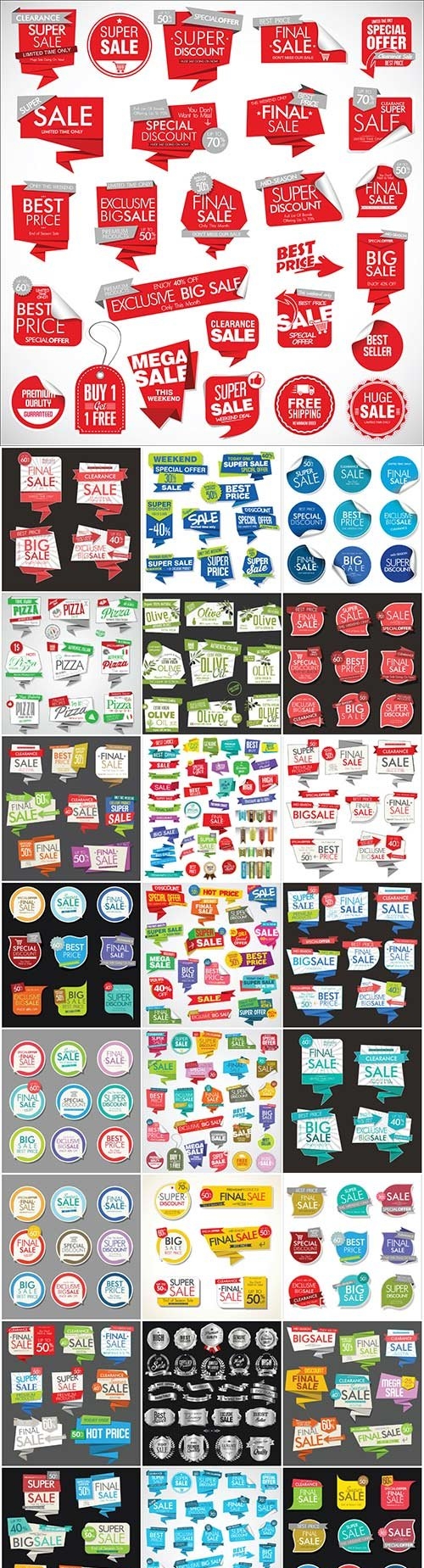 Labels, stickers, and various signs in vector
