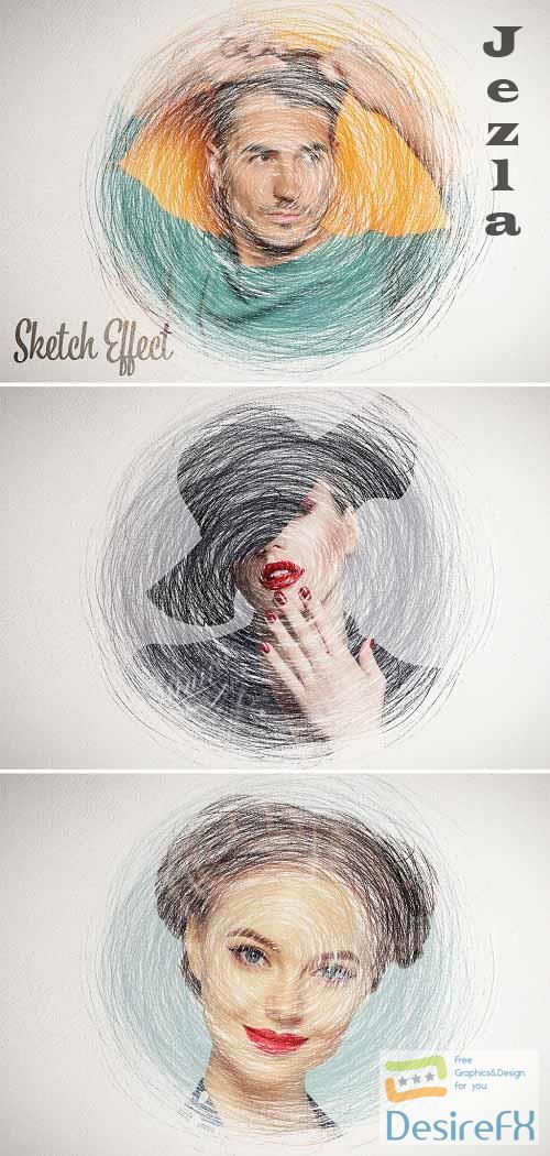 Sketch Drawing Photo Effect with Scribbles Mockup 401057543