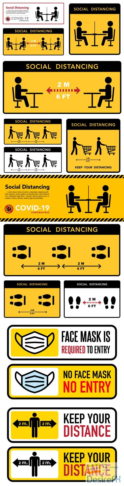 Social Distance 2 Meters of Protection Against Coronavirus Vector Templates