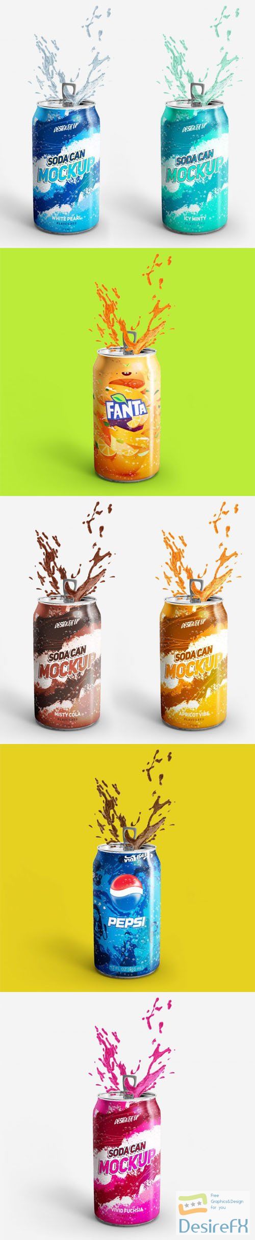 Soda Can PSD Mockup with Splash Effect