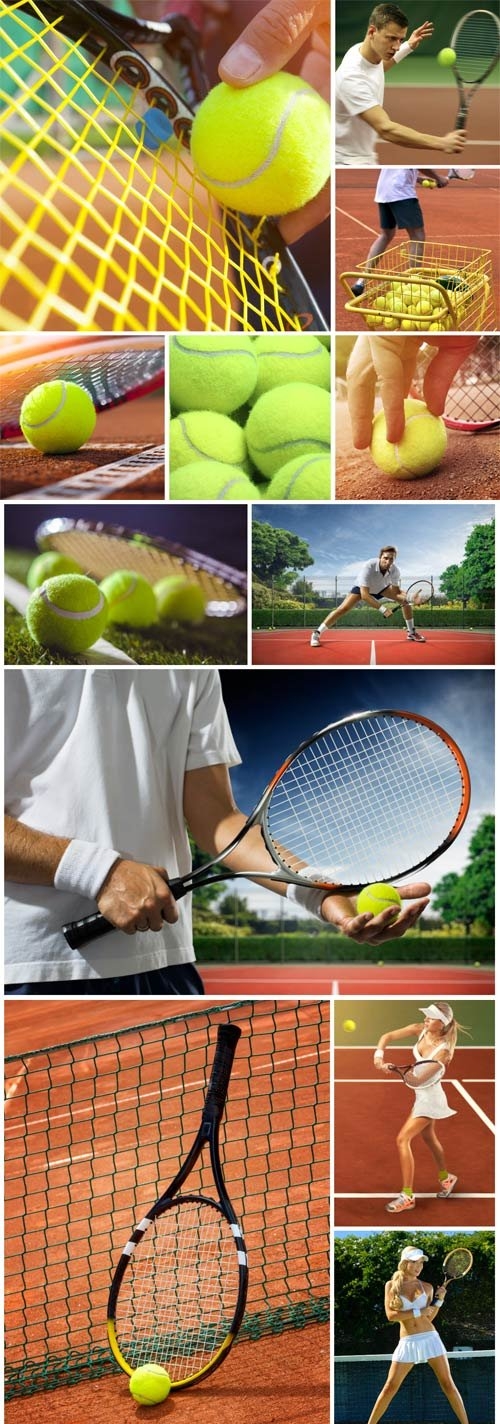 Tennis balls and tennis racket stock photo