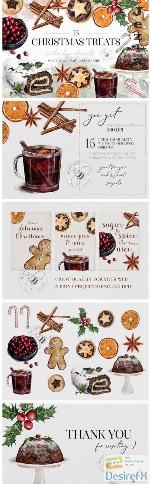 Watercolor Christmas Treats Festive Food Illustration Cake - 1026782