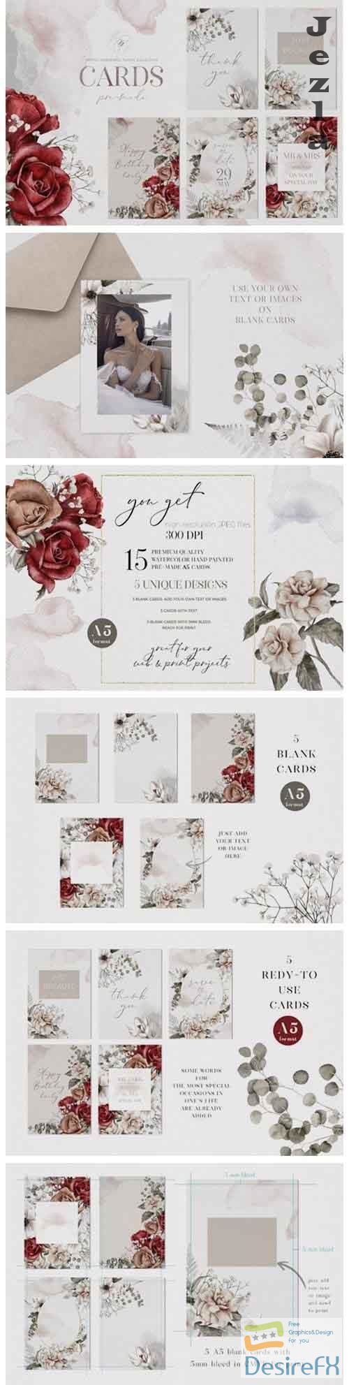 Watercolor Floral Pre-made Cards Wedding Valentine's Day - 1107526