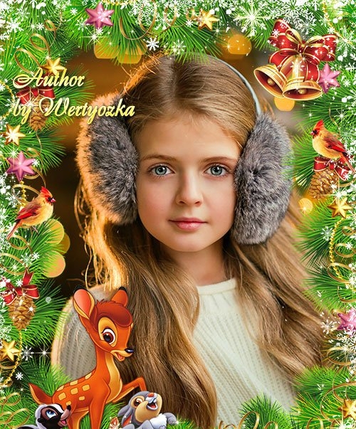 Winter Christmas frame for photo with cartoon animals