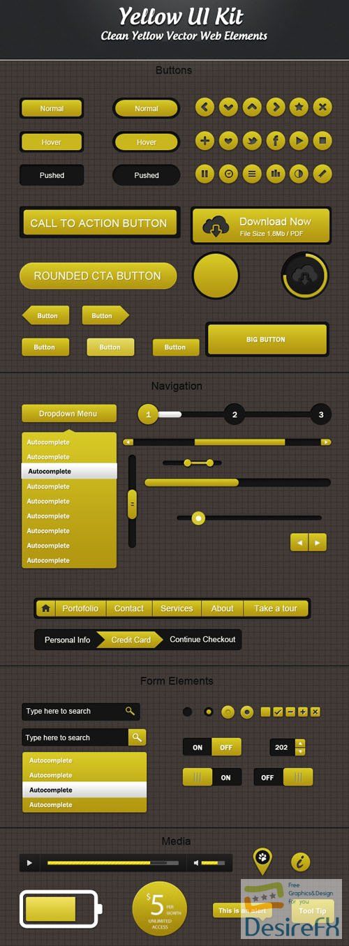Yellow Web Elements UI Kit PSD Template