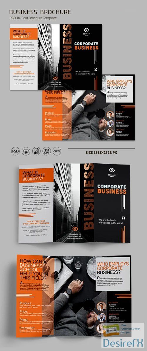 Business Tri-fold Brochure PSD Template