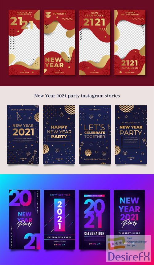 3 New Year 2021 Instagram Stories Vector Collection