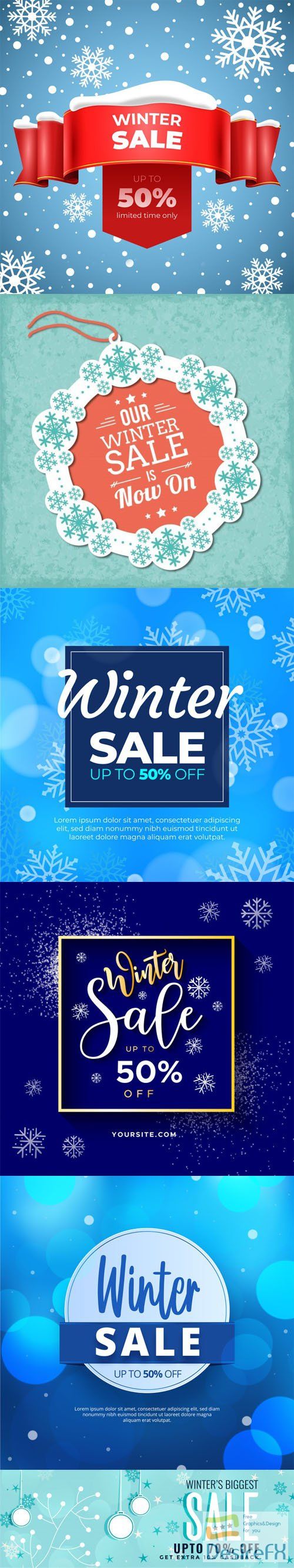 6 Winter Sales Vector Templates Collection