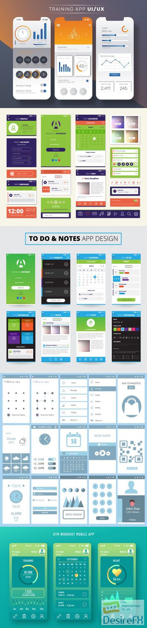 5 Mobile Apps Screens Vector Templates Collection