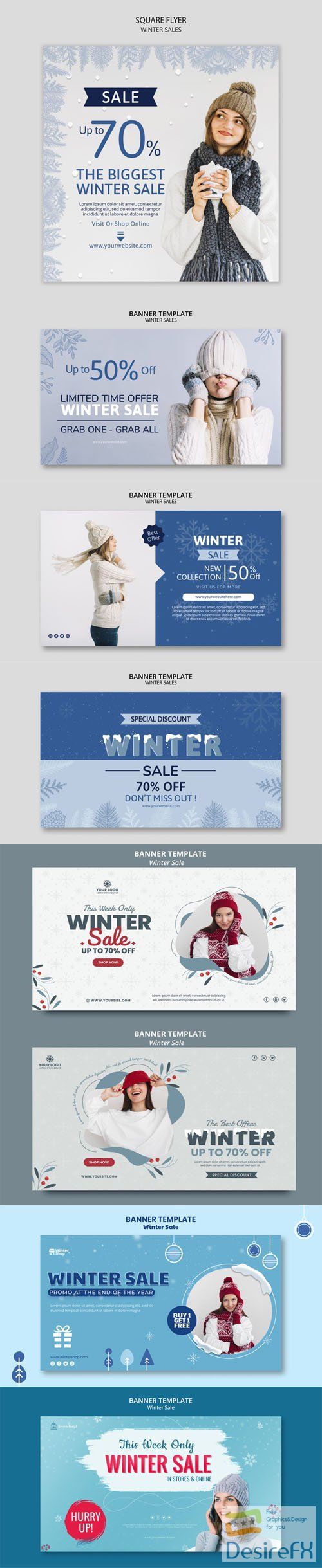 8 Winter Sales Banners PSD Templates Collection