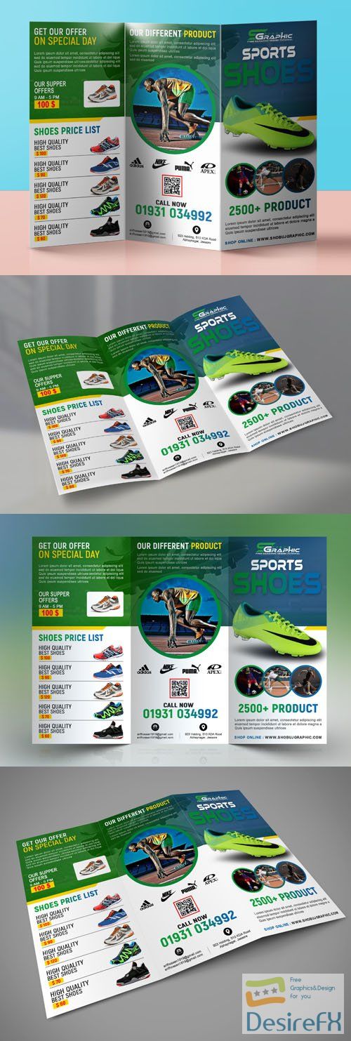 Sports Shoes Tri-Fold Brochure PSD Template