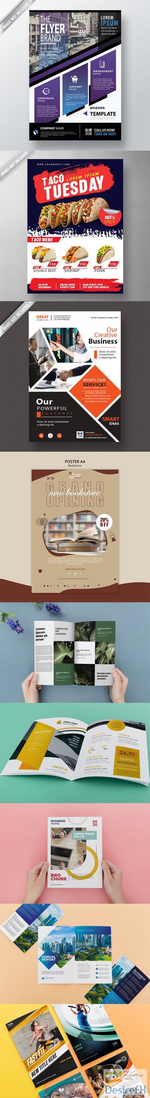 9 Multipurpose Brochures &amp; Flyers PSD Mockups Templates Collection