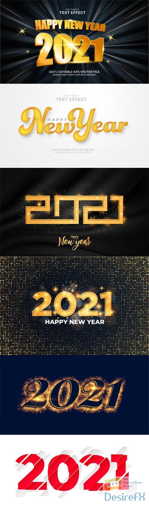 6 New Year 2021 Text Effects Vector Templates