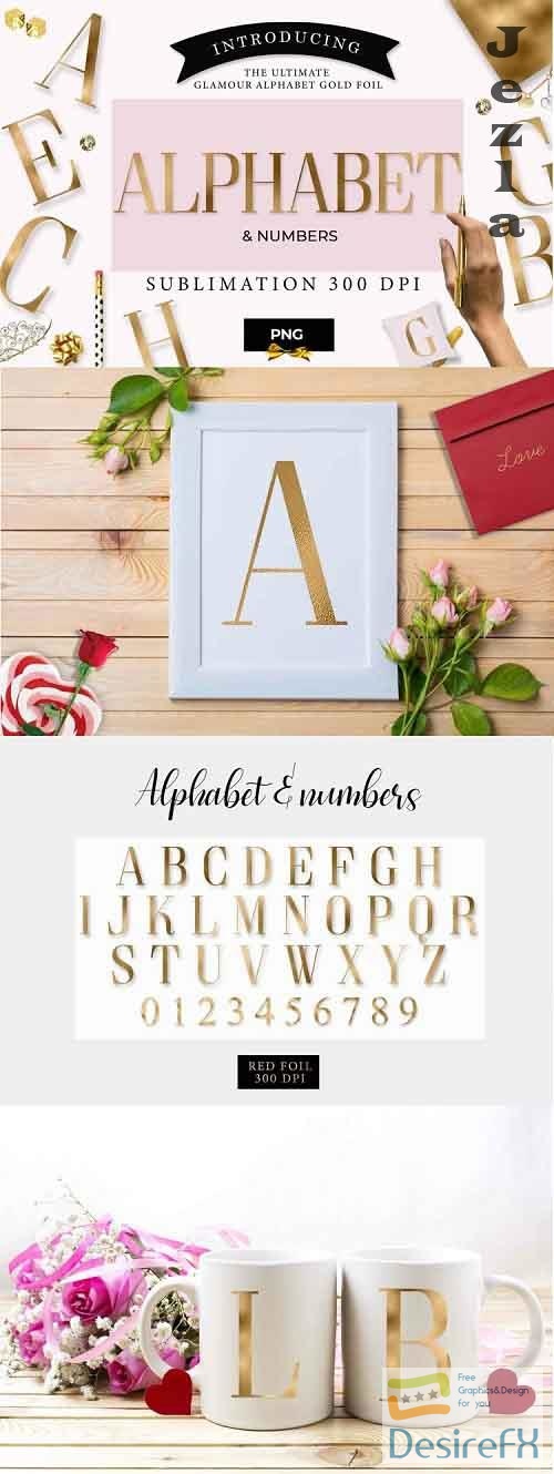 Alphabet, letters, gold foil, sublimation - 1170297