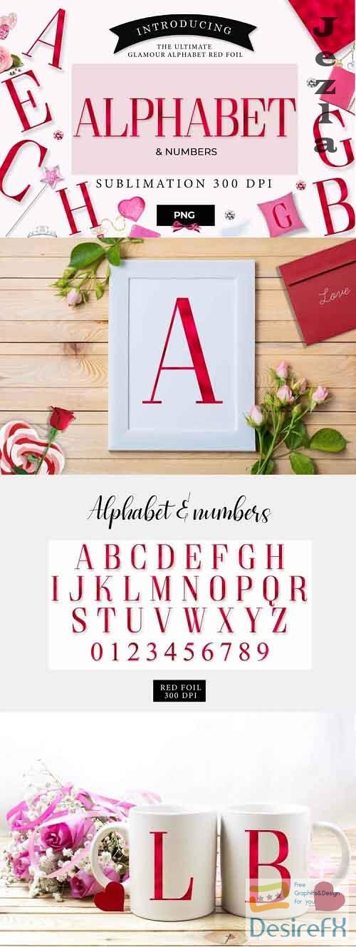 Alphabet &amp; numbers, letters, red foil, sublimation - 1170088