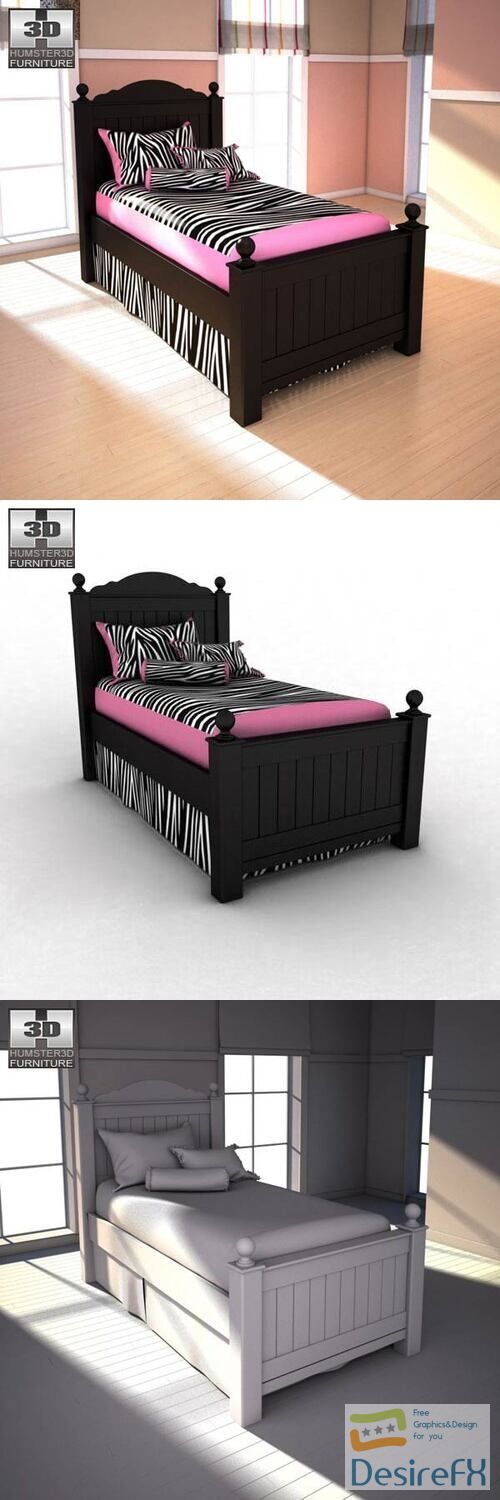 Ashley Jaidyn Twin Poster Bed 3D Model