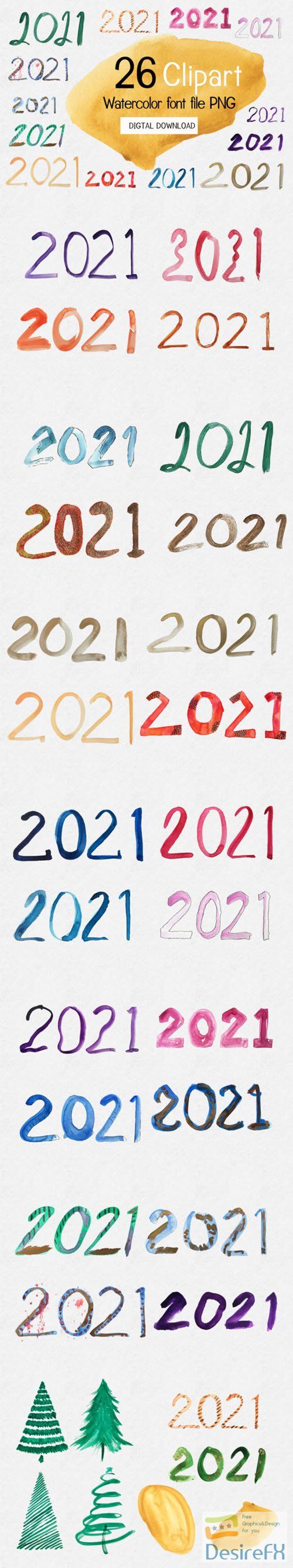 32 New Year 2021 Clipart Watercolor PNG Collection