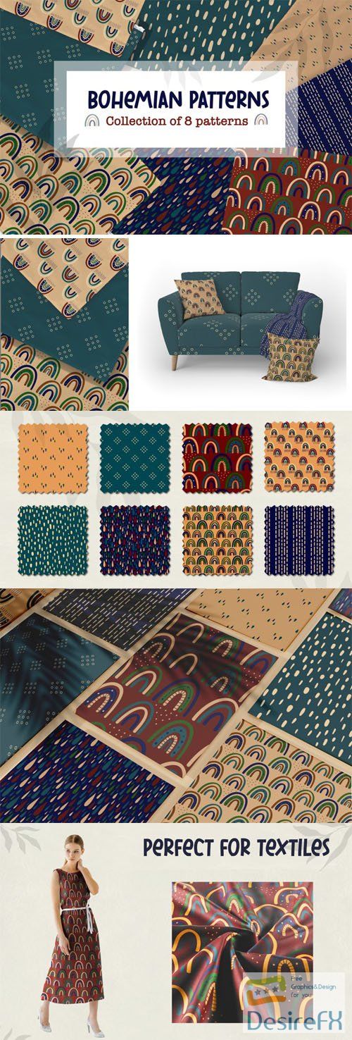 Bohemian Patterns - Collection of 8 Vector Patterns