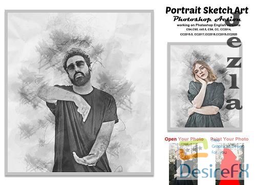 CreativeMarket - Portrait Sketch Art Photoshop Action 5814489