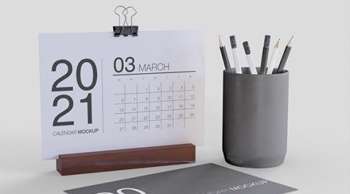 Desk with Calendar Mockup