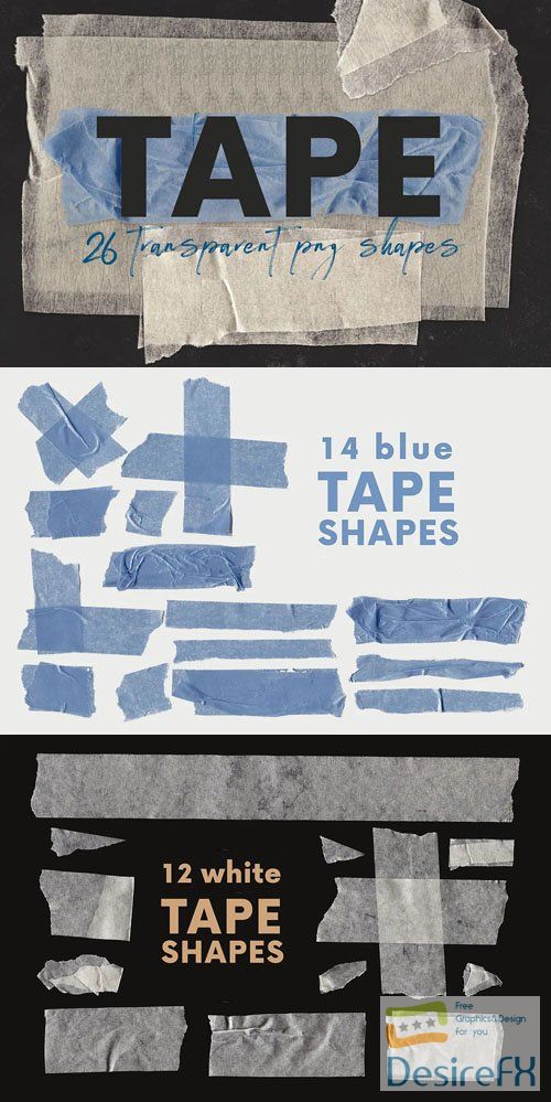 26 Tape PNG Shapes + PSD Templates