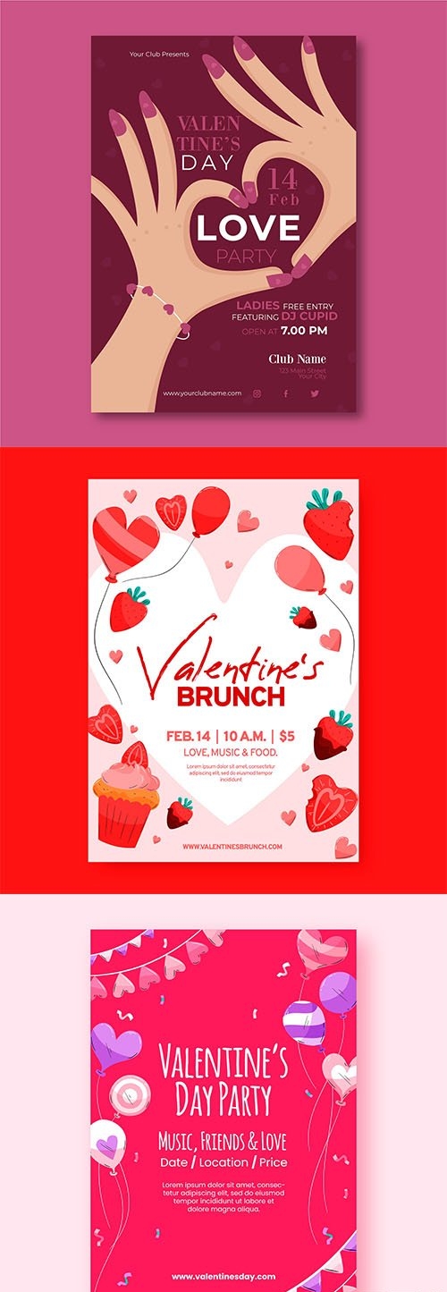 Flat Valentines day party poster template