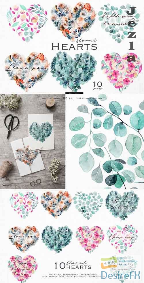 Floral hearts clipart - 1165360