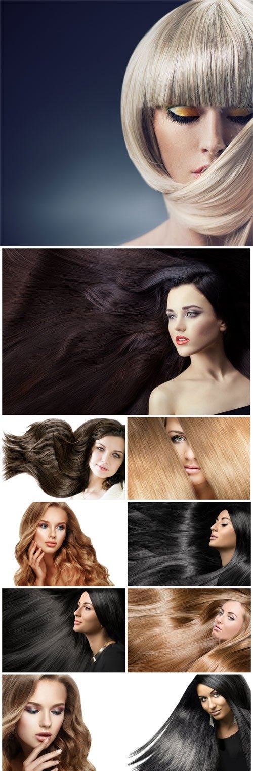 Girls with groomed long hair stock photo