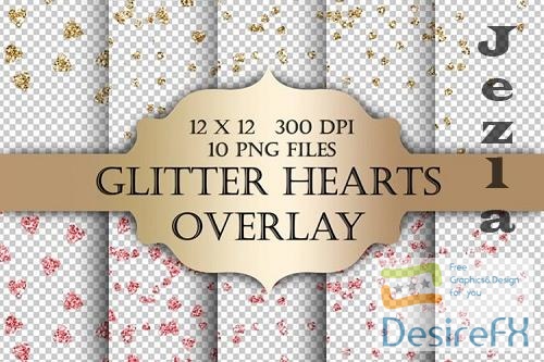 Glitter Hearts Digital Clip Art Overlay - 1170684