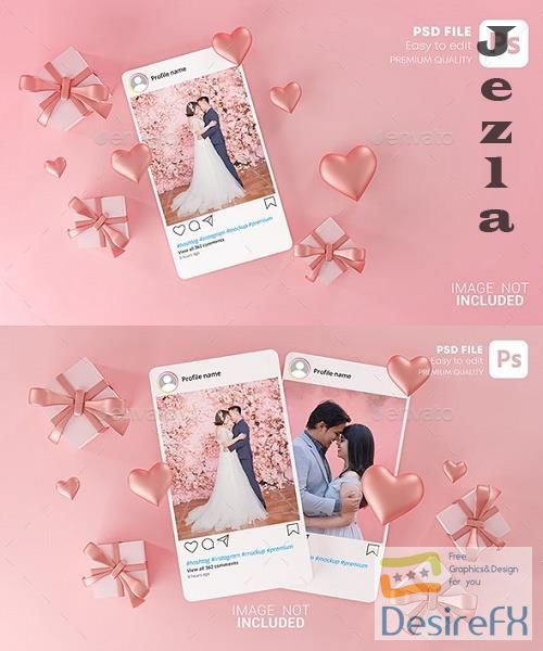 GraphicRiver - Instagram Post Mockup Template Valentine Wedding Love Heart Shape and Gift Box 3D Rendering 30090323