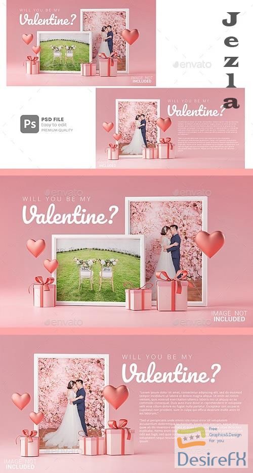 GraphicRiver - Photo Frame Mockup Template Love Heart Valentine Wedding Invitation Card Design 30090490