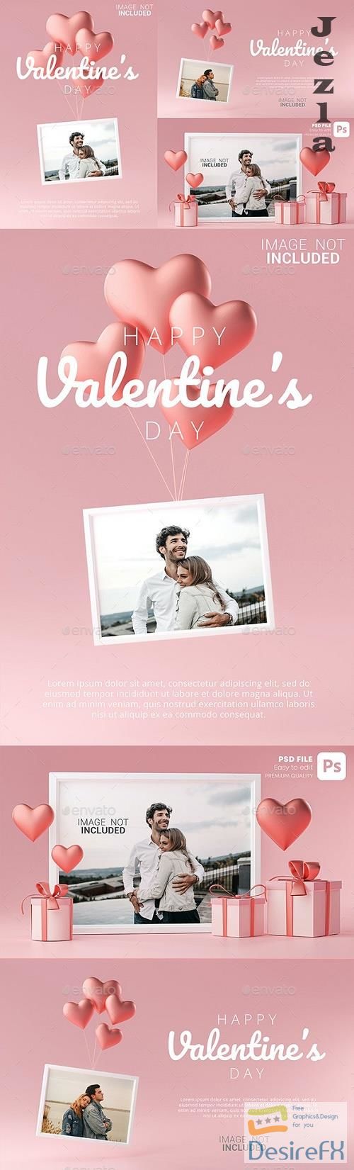GraphicRiver - Portrait Photo Frame Mockup Template Love Heart Ballon and Gift Box 3D Rendering 30090480
