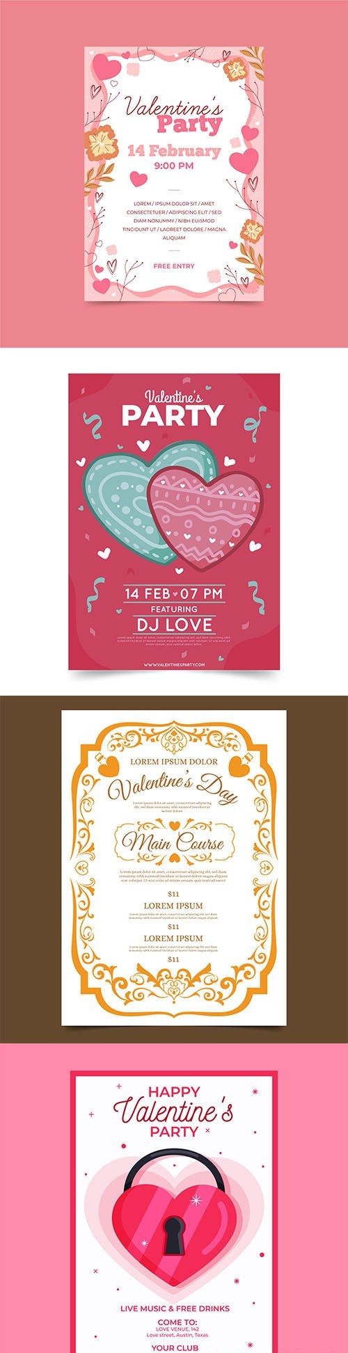 Hand-drawn valentines day party poster template