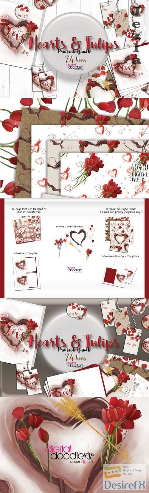 Hand Painted Hearts &amp; Tulips Bundle - 54020 - Cupid Hearts Watercolor Bundle