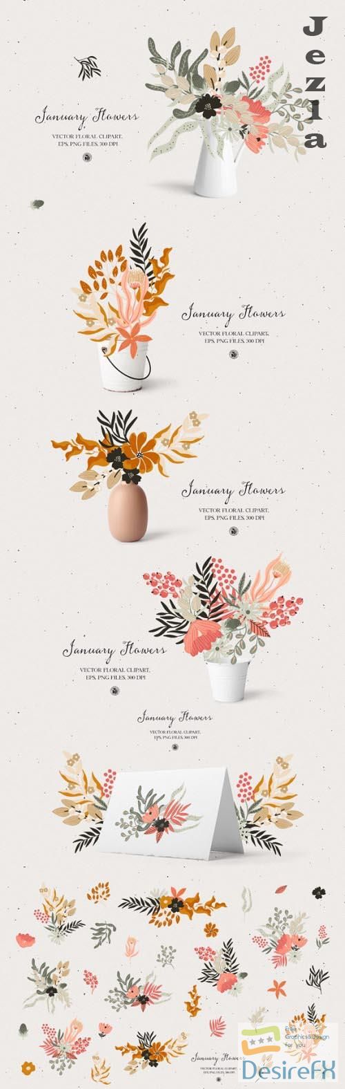 January Flowers - Floral Vector Set