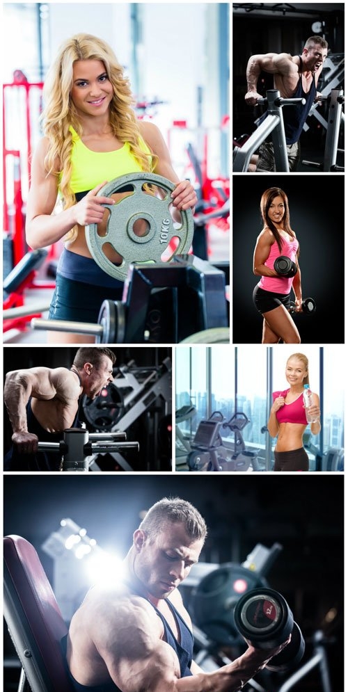 Men and women in gym stock photo