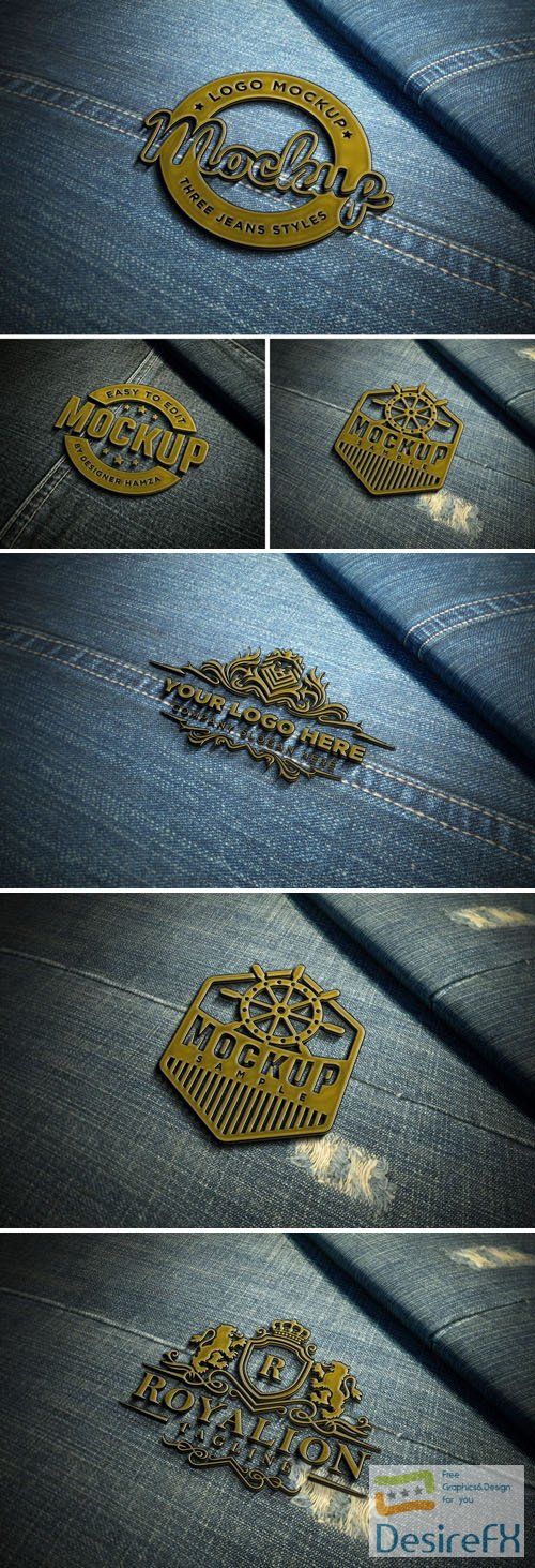 Metal Badge On Jeans - Logo PSD Mockup Template