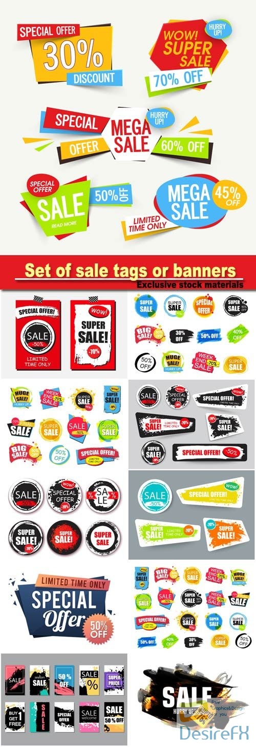 Set of sale tags or banners