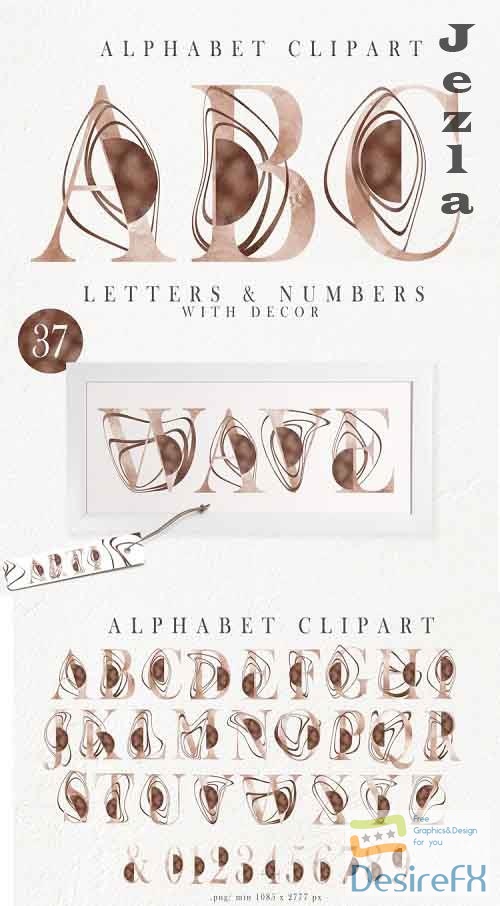 Watercolor Alphabet clipart. Artistic letters and numbers - 1175727