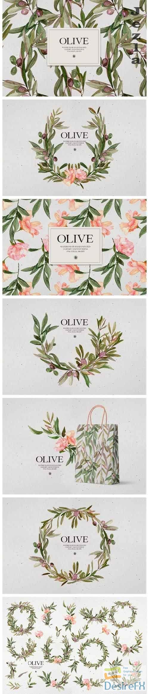 Watercolor Olive - frames &amp; patterns - 5766521