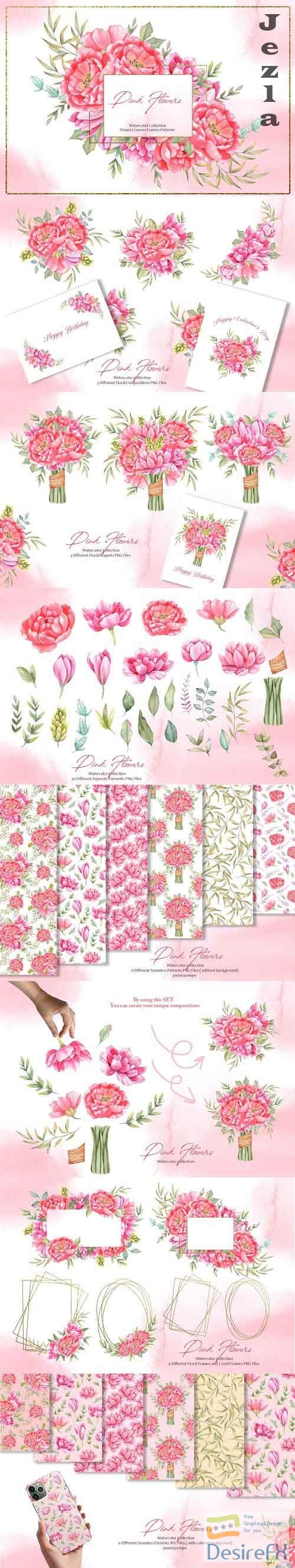 Watercolor Pink Flowers Collection - 5736669