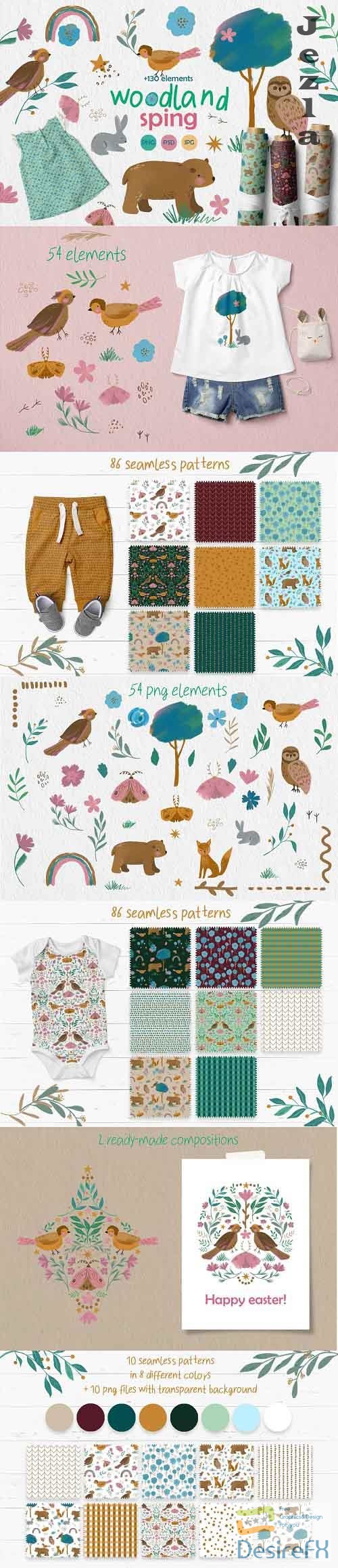 Woodland spring, clipart &amp; patterns - 5830263