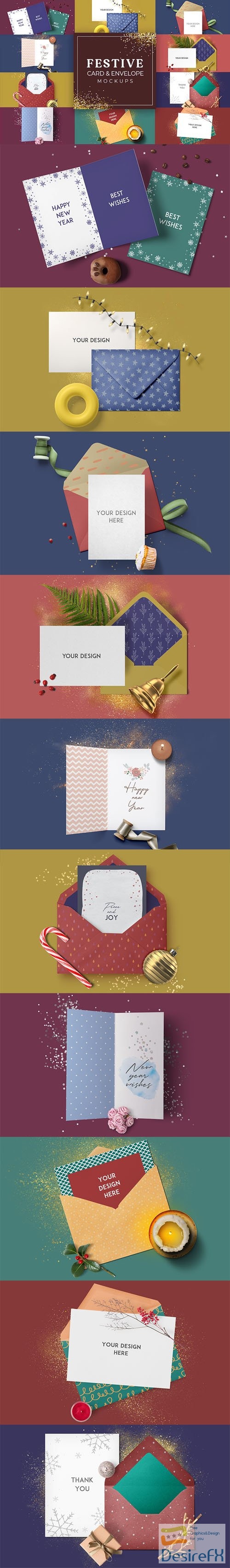 10 Festive Card &amp; Envelope PSD Mockups Templates Collection