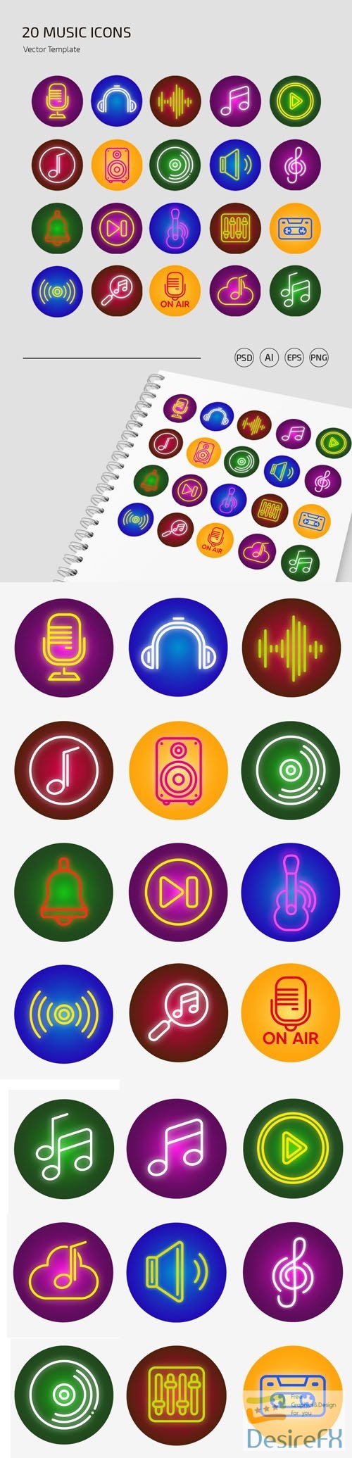 20 Music Icons PSD Templates + Vectors