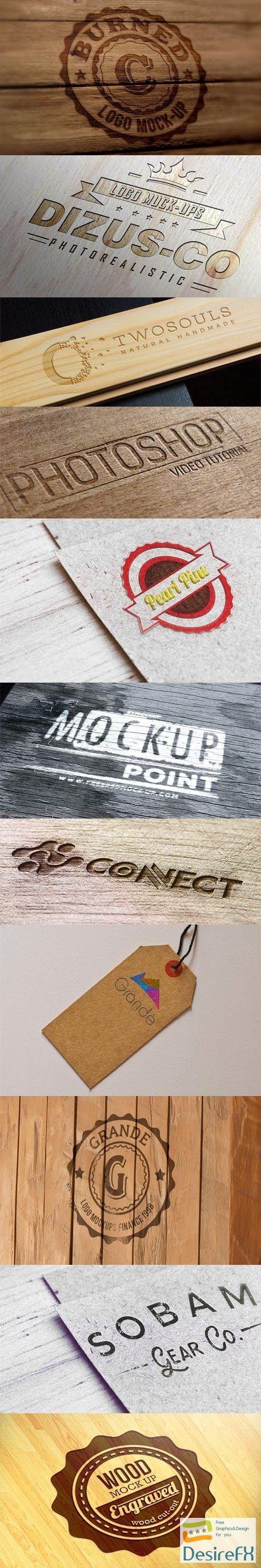 9 Wooden Logo PSD Mockups Templates