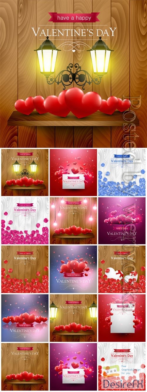 Backgrounds with hearts and lanterns for valentine's day in vector
