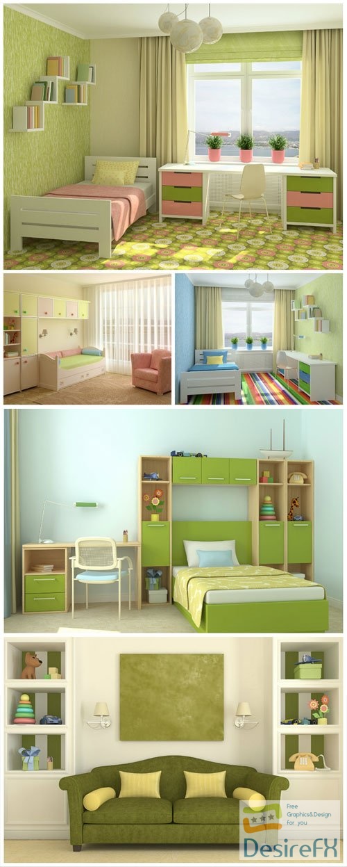 Children's room in olive tones stock photo